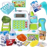 BUYGER Kids Pretend Play Toy Till Cash Register with Scanner for Ages 3 4 5 + Years Old, Light and Sounds Children Shopping Cashier Play Till Childs Supermarket Shop Toys Gifts
