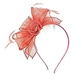Ladies Aliceband Feather Fascinator on Band for Weddings, Races, Ascot (Coral)