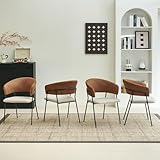 Colorig Modern Dining Chairs Set of 4 Linen-Fabric Upholstered with Leathaire Armrest and Sturdy Metal Frame Legs for Kitchen,Dining Room,Living Room,Coffee lounge Restaurant (4, White Brown)