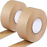 2 Rolls Water Activated Gummed Kraft Paper Tape 38 mm Width x 54 Yard Length, Total 328 Feet Water-Activated Tape for Heavy Duty Shipping Writable Strong Adhesive Brown Carton Box