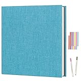 Boic Photo Album Self Adhesive for 4x6 8x10 Pictures Scrapbook Album, Linen Vintage Scrap Book 40 White Pages Memory Book, Anniversary Birthday Wedding Gifts (Sky blue)