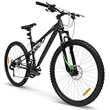 Huffy Marker 26" Full Suspension Mountain Bike Black Boys MTB Ages 13+, 21 Speed Disc Brakes, Fits Riders 5'0" to 5'10"