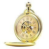TREEWETO Men's Pocket Watches Smooth Golden Antique Mechanical Pocket Watch for Men Women with Chain