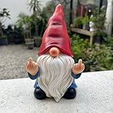 Middle Finger Gnome Statue 7.8in， Naughty Garden Gnome Statue Decoration and Lawn Ornament - Funny Garden Gnomes for Outdoor or Home Decor, Red, WSH004