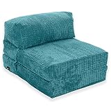 Gilda Jazz Chair Bed Fold Out Futon Single Mattress Corduroy (Budget, Teal)