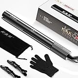 K&K Hair Straighteners for Women, Professional Straightener and Curler 2 in 1,100% Pure Titaniuam with Nano Ceramic Tourmaline Coating Plate, 130-230°C Dual Voltage Flat Iron UK Plug, Black