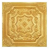Antique Ceiling tin Tile, 3D Embossed Wall Panels (10-Pack,40 sq.ft) Wall Decor for Bar Cafe Club PL04 Golden 10Piece