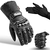 Evo New Leather Motorbike Motorcycle Bike Heavy Duty Waterproof Winter Thermal Carbon Shell Gloves "Winter Thermal Inner Gloves Included FREE" (Large)