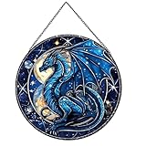 Payutou Celestial Dragon Pattern Suncatcher Stained Glass,Hanging Stained Glass for Windows,20cm/7.87inch Sun Catcher Garden Hangings Ornaments Halloween Fall Christmas Decor for Home
