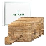 Rustic Bee Premium Mango Wooden Placemats and Coaster sets 6 - Beautiful, Eco-Friendly, Nonslip, Water Resistant Table Mats and Coaster Set, Large 32.5cm x 25cm x 1cm