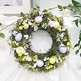 ZYOOO Easter Wreath for Front Door with Artificial Eggs Garland,36cm Spring Wreath for Easter Hanging Window,Garden,Farmhouse,Wall,Indoor,Outdoor Decoration