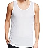 2 Pack Men's Designer Airtex Mesh Vests 100% Cotton Sleeveless Tank Tops Gym Training Tee Shirts Singlets Thermal Underwear Vests Swimwear Cellular Eyelet Fishnet Vests (XLarge) White