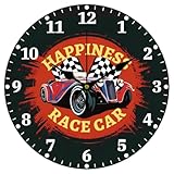 CHGCRAFT Vintage Racing Car Wall Clock 12 Inch Battery Operated en Wall Clock Racing Flag Non Ticking Silent Decorative for Living Room Office Bedroom Home Decor