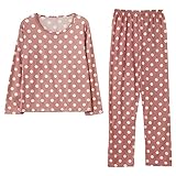 Pajama Sets For Women Long Sleeve Round Neck Tops & Bottoms Spot Printing Two Piece Pj Sets Ladies Loungewear Lightweight Soft Comfy Nightwear Sleepwear Oversized 2 Piece Pajamas Co Ords Pink