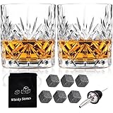 Whiskey Glasses Set of 2 Vintage Whisky Tumblers 300ml Drinking Glasses Clear Glass Cups Lead Free Bourbon Brandy Rum Cocktail Drinkware Glassware Barware Home Bar Party Men Gift