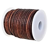 GENIQUE Real/Genuine Round Leather Cord for Jewelry Making, Leather String Cord for Crafting, Necklace, Bracelets, Braiding, Wraps (3mm, Antique Brown Distressed)