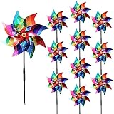 10 Pieces 9.5 Inches Rainbow Pinwheels Windmill Wind Spinners Outdoor for Yard Garden Lawn Bird Repellent, Plastic Foil Reflective Colorful Pin Wheels for Rainbow Pride Decorations