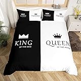 Loussiesd Crown Queen and King Comforter Cover His and Hers Matching Couple Bedding Set Lover Romantic Valentine's Day Presents Duvet Cover Black and White Bedding & Linen Bedclothes King