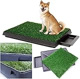 Pujuas Dog Toilet Indoor Puppy Training Pad, Porch Potty, Pet Restroom Trainer w/Artificial Grass Mat Drip Tray, Portable Pee Litter Pad, Non-toxic Loo, 63x51cm