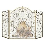 HUNTFF Fireplace Screen Guard, Tri-Fold Fireproof Fence s Baby Proof Blocker Fender For Wood Burner Open Fires, With Scroll Decor, Rustic 3 Panels