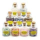 CECOMBINE 9 Mini Crystals Gemstone Bottles, Healing Crystal Tumbled Stones Collection Kit Natural Quartz Gravel Wishing Bottle, Home Craft Bottles for Reiki, Healing, Meditation, Chakra