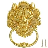 MOLIGOU Lion Head Door Knocker, 6 Inch Decorative Front Door Knocker, Antique Lion Door Ring Pull Handle (Gold)