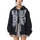 Women's Y2K Hoodie Retro Printed Zip Up Sweatshirt Plus Size Long Sleeve Cardigan Harajuku Grunge Streetwear, 04 Black, M