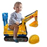 Ride on Excavator Digger - Pretend Construction Play with Manual Shovel | Foot-To-Floor Ride-On Toy Scooter for Kids | Xmas Present with Back Support