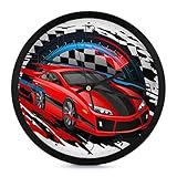 Red Rally Car Round Wall Clock Non-Ticking Battery Operated For Home Office School 25.4cm