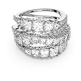 Swarovski Twist Wrap ring, Mixed cuts, White, Rhodium plated