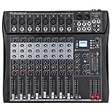 Depusheng DT8 Professional Mixer Sound Board Console 8 Channel Desk System Interface Digital USB Computer MP3 Input 48V Phantom Power Stereo DJ Studio FX Steel Chassis,Black