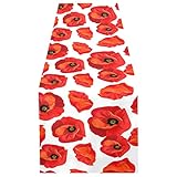 Seamless Floral Red Poppies Summer Floral Pattern on White 13" X 70" Rectangle Table Runner Long Tablecloth Placemat for Party Home Decor Indoor Outdoor Office Kitchen Dining Wedding