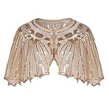 SPORTARC Vintage Boutique Beaded Sequin 1920s Retro Shawl Flapper Deco Evening Party Cape(GOLD)