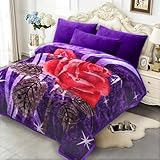 JYK Soft Korean Mink Blanket, 5 LB Fleece Queen 75'' x 87'' - 2 Ply Reversible 520GSM Super Soft Plush, Thick, Warm Bed Blanket for Autumn Winter - Purple, Rose/Camellia