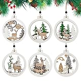 Wooden Christmas Ornaments,12Pcs Reindeer Wooden Decorations Christmas Hanging Baubles 3-Layers Fretwork Wood Carving Ornaments Elk Pinewood Pendants Decor for Christmas Tree,Gifts（White Green）