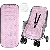 AOGOE Baby Pushchair Seat Liner, Reversible Pram Liner with Bibs, Universal 100% Cotton Pushchair Liner Stroller Seat Pad, Breathable Buggy Seat Cover, Washable Warm Infant Seat Mat for Most Pushchair