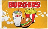Home and Holiday Flags BURGERS Flag Fast Food Restaurant Sign Food Tent Banner Hamburger Pennant 3x5