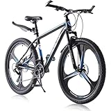 LSBIKE Mountain Bike 26in 27.5In 3 Spoke Wheels Bicycle 21 Speed Drivetrain Bike Mountain bicycle for Adult Men Dual Suspension Hardtail Bicycle Women Sport Cycling Bike (Black Blue, 26inch)