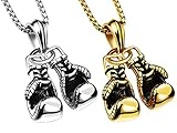 Weenkeey 2 Pcs Boxing Glove Necklace Punk Rock Hip Hop Fighting Glove Pendant Necklace Sports Pendant Necklace for Men - Gold Silver Style 1