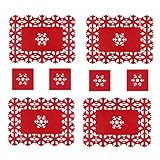 Happium 8 Pieces Red Felt Christmas Snowflake Place Mat and Coaster Set - 4 Place Mats + 4 Coasters, Red Snowflake Christmas Felt Table Placemats Heat Resistant Xmas Placemats Dinner Mats Christmas