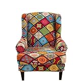 Highdi Wingback Chair Covers 2 Piece Stretch Wing Chair Slipcover, Washable Spandex Fabric Sofa Cover Furniture Protector for Armchair Chairs Living Room Bedroom Hotel (mandala)