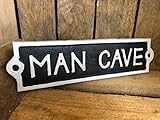 Antique Black Cast Iron Wall Garden Garage Gate Door Sign Plaque "Man Cave"