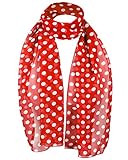 Basic Sense Retro 12mm Polka Dot Chiffon Scarf, Red