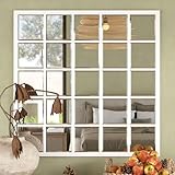 SHYFOY Window Mirror, 27 Inch Wall Mirror Decorative Farmhouse Square Window pane Mirror with Beveled Wall Mounted White Rustic Mirrors for Living Room Entryway