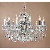 Adele French Vintage Style Chrome 12 Arm Real Crystal Chandelier