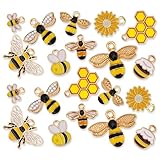 Ptwola 20pcs Bee Charms Honeycomb Earring Charms Rhinestone Bee Pendants Bulk Bee Keychain Accessories Cute Craft Supplies for DIY Bangles Earrings Jewelry Making Bracelets Necklaces Crafting