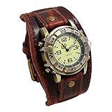Avaner Vintage Leather Watches, Retro Punk Cuff Watch, Wide Band Quartz Watches for Men and Women