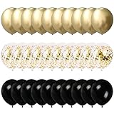 60Pcs 12 Inch Gold & Black Balloon Set - Metallic Golden & Black Balloon Arch Kit Latex Helium Balloons for Wedding Anniversary Engagement Baby Shower Birthday Party Eid Mubarak Graduation Decorations