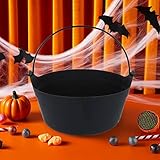 Halloween Black Plastic Cauldron 24cm – Witch Cauldron Party Decoration, Trick or Treat Candy Bowl, Spooky Centrepiece for Halloween Party Supplies