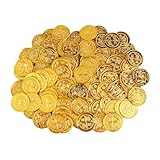 GroveEss 100 Pcs Fake Gold Coins, Plastic Treasure Coin Set, Hunt Game Coins Pretend Play Money Party Favor for Kids Children Pirate Adventure Themed Event Birthday Party Props